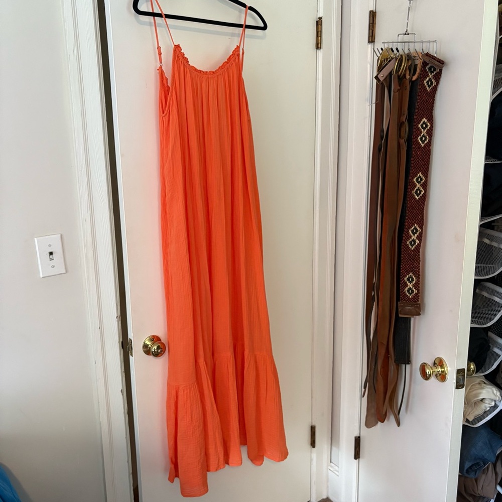 Anthropologie Coral-Orange Maxi Dress with Spaghetti Straps - Picture 3 of 7